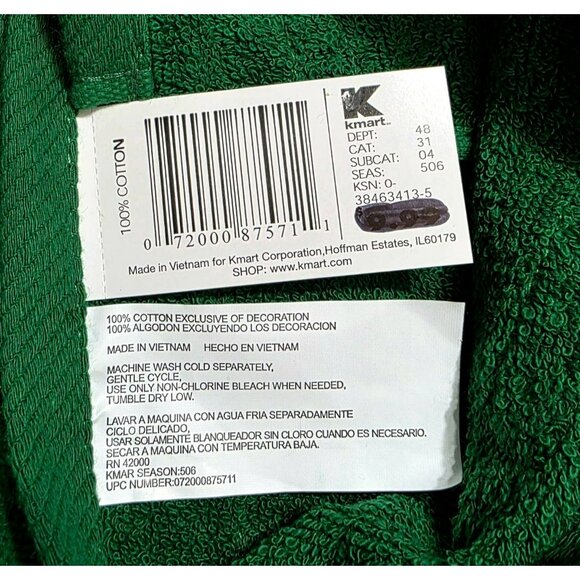 New Santa Bath & Hand Towel Set Green Red Trim Christmas Holiday Decor Kmart VTG - Picture 4 of 7